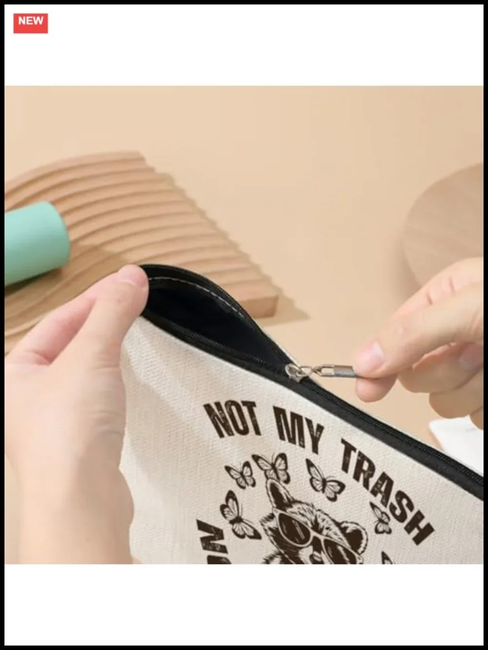 Funny Raccoon Cosmetic Bag Makeup Pouch - Cotton Linen Travel Toiletry